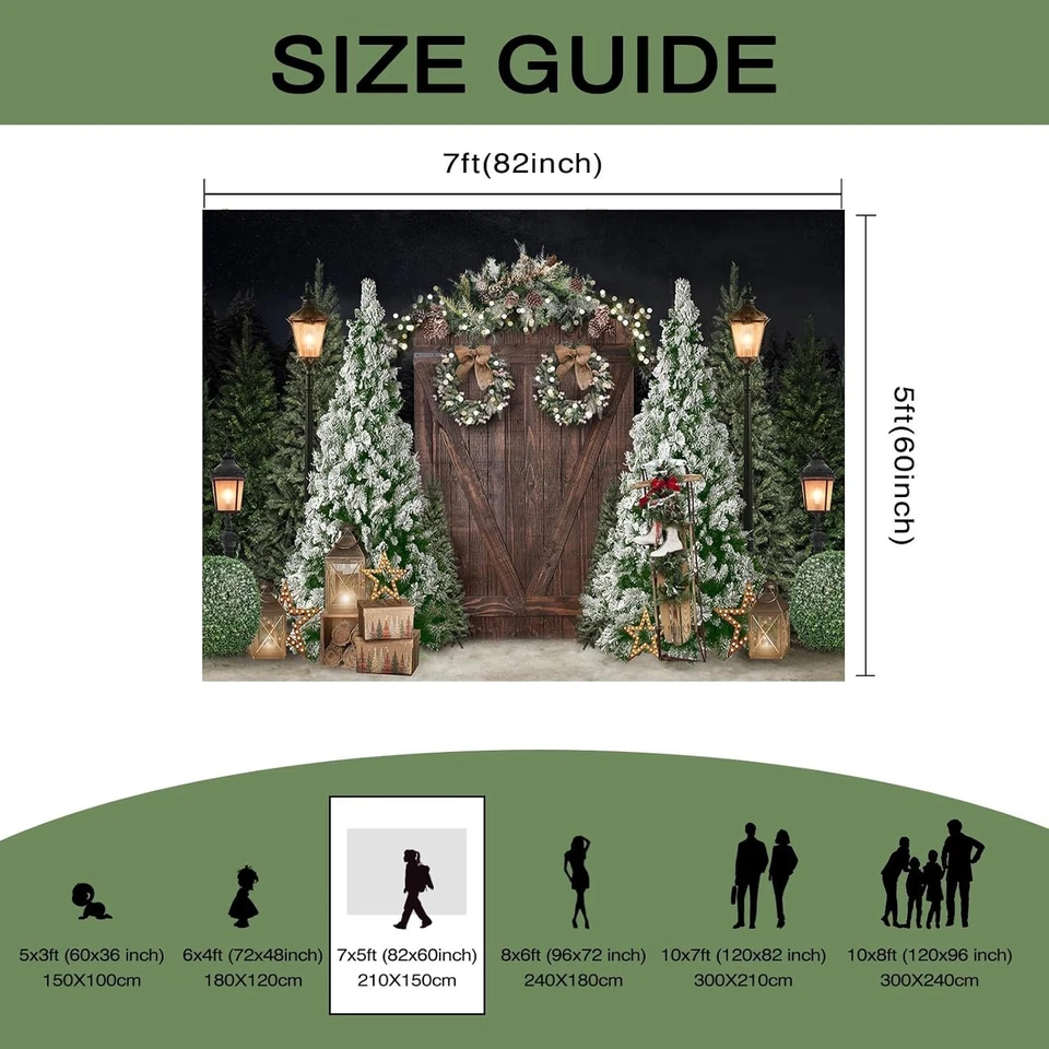Telón de fondo de fotografía de Navidad de 7x5 pies fondo de puerta de madera rústica de invierno con... Foto 2 de 4