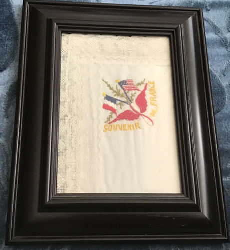 Framed Picture of Handerchief commemorating American/French Souvenir-Handmade
