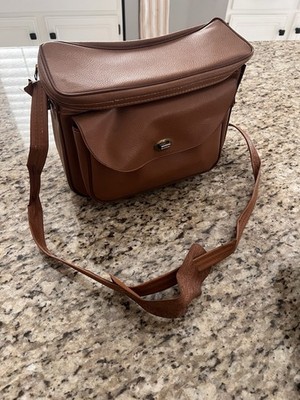 Vintage Brown Synthetic Leather Camera Shoulder Bag with Strap & Compartments
