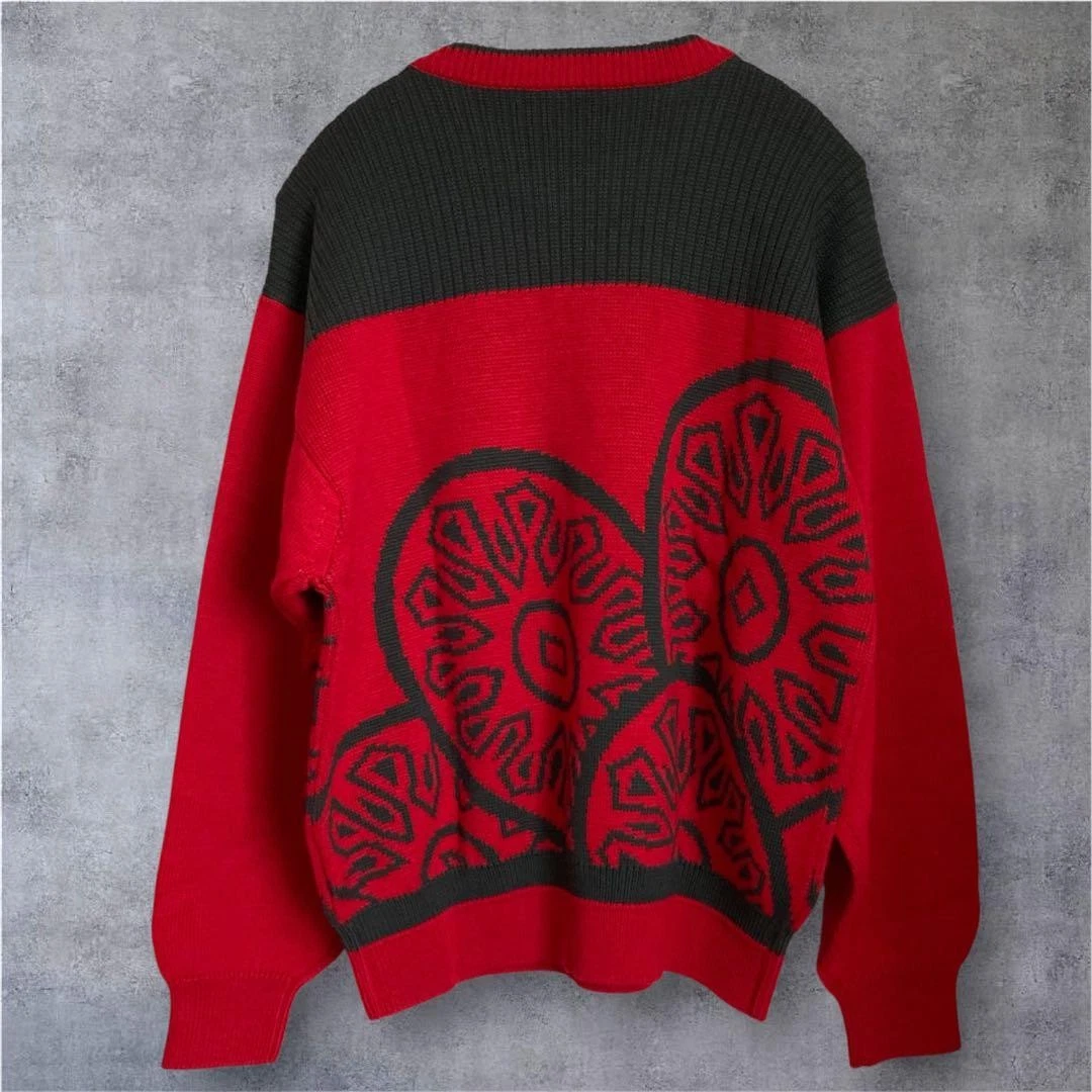 vestopia Wool Cashmere Blend Jacquard Knit Sweater L Red Charcoal - product detail image 3