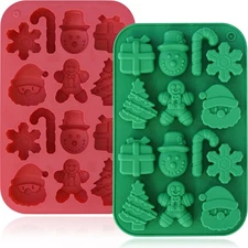 HKNMTT Christmas Silicone Molds 2PCS 3D Snowflake Snowman Tree Candy Baking Mold