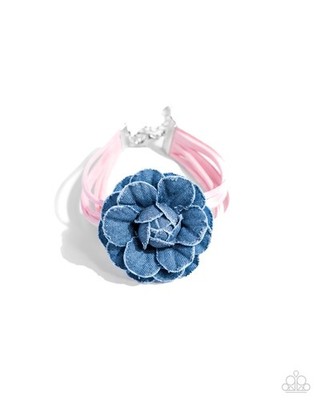 Paparazzi Garden Genre - Pink - Denim Rose - Thin Pink Suede - Adjust. Braclet
