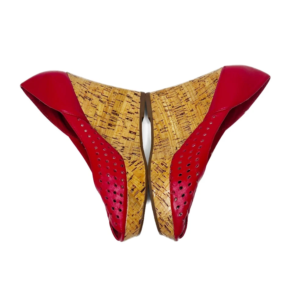 Steve Madden Plataforma Visible Punta Abierta Tacones de Cuña Cuero Rojo Perforado 6 B  Foto 4 de 4