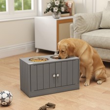 Magnetic-Door Dog Food Storage Cabinet  Dog Feeding Station, Gray