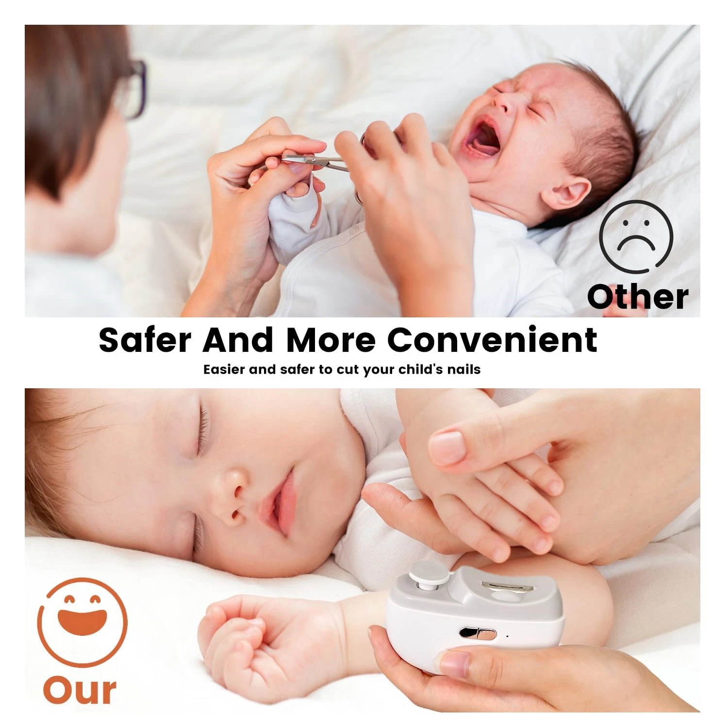 2 in 1 Electric Nail Clipper Automatic with Light Baby Clippers Polisher Speeds