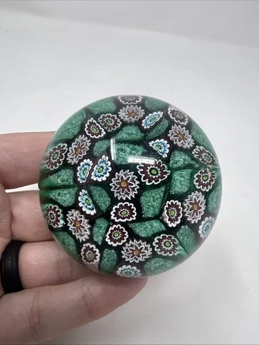 Vintage Murano Style Glass Millefiori Paperweight Clear Bottom 2 inches Wide
