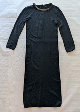 ZARA Knit Black Chain Accent Long Sleeve Maxi Dress Zip Round Neck M