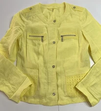 Basler Ukraine linen blazer yellow 36 Pockets Military Jacket Coat 6 Small