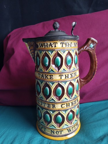 19c Wedgwood Majolica Lg. Tankard Mug 11" P poem - Picture 4 of 12
