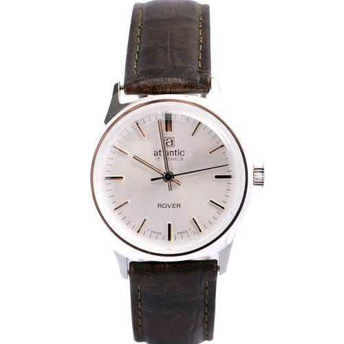 Swiss leather watch for men brown stainless steel back