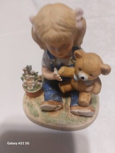 Homco Home Interiors Denim Days After Chores #1504 Girl With Teddy Bear 1985