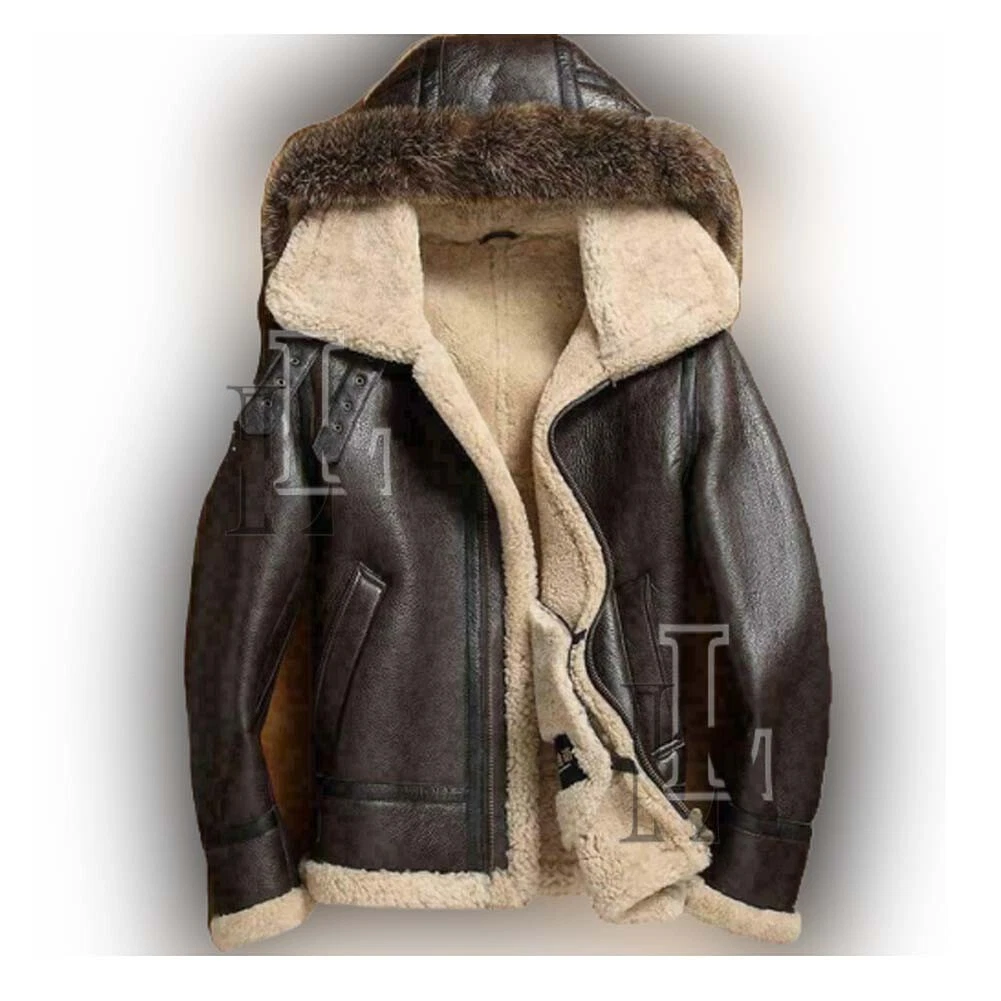Handmade Men's Brown Bomber Genuine Sheepskin Leather Jacket, Hooded, Sale!!