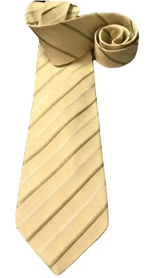 ERMENEGILDO ZEGNA TIE Yellow w/ Sage & Silver Stripes 3¾”w 70% Silk 30% Cotton - Image 1 of 4