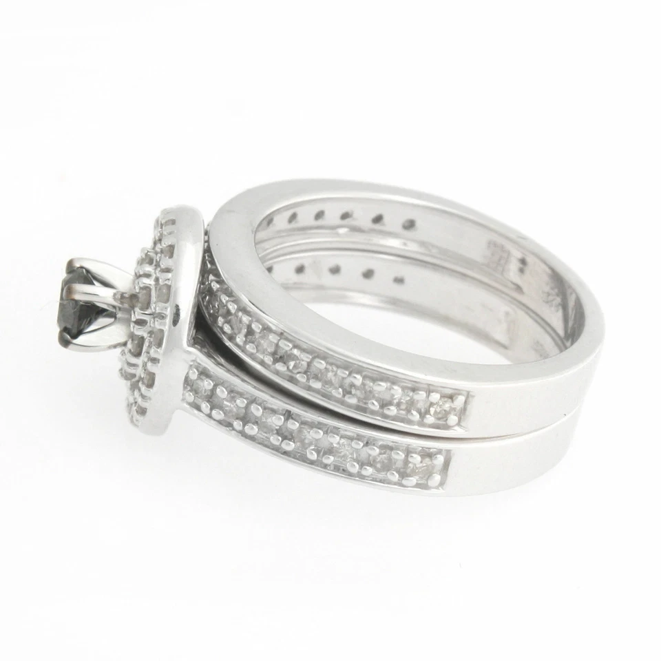 Anillo de compromiso nupcial de diamantes blanco y negro de 0,75 quilates enchapado en rodio? Plata Foto 2 de 4