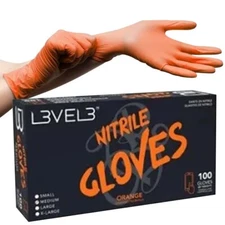 BARBER SALON BEAUTY L3VEL3 HAIR NITRILE DISPOSABLE GLOVES MEDIUM 100 PC ORANGE