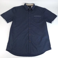 Nomad Shirt Men Extra Large Blue Gold Button Front Geometric Design Short Sleeve