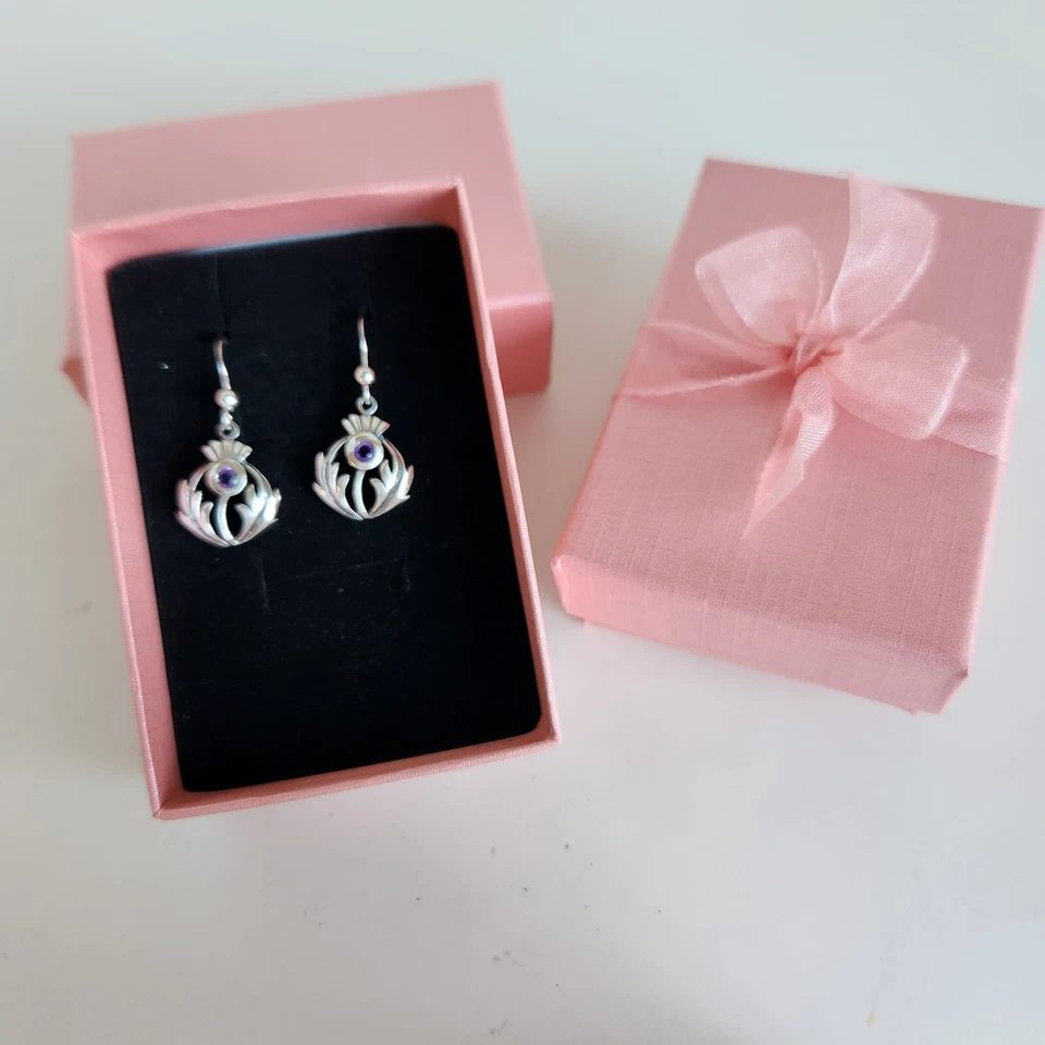 Sterling Silver 925 Amethyst Scottish Thistle Drop Earrings | Botanical Floral - Image 4 of 4