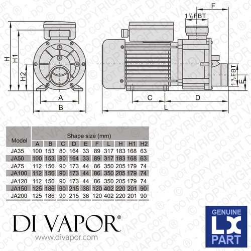 LX Ja120 Pump 1.2HP - 220v/50hz - 4.6 Amps 220v/50hz Water Tub Bath Ja120 LX Hot - Picture 2 of 5