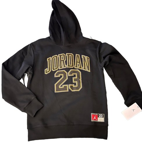 NIKE Jordan 23 Sweatshirt Fleece Black Gold Pullover Hoodie NWT Youth Boys Sz Lg - Picture 2 of 3