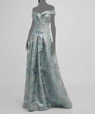 $871 Rickie Freeman by Teri Jon Women's Blue Floral Off-Shoulder Dress Size 2