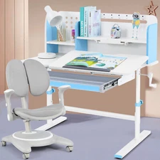 Liftable Height Adjustable Kids Study Desk and Chair Set Girl Boy w/Drawer,Shelf