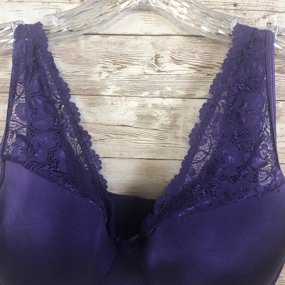 Angelina Padded Bra 38DD Purple Underwire Lace Trim Comfort Straps - Image 2 of 4