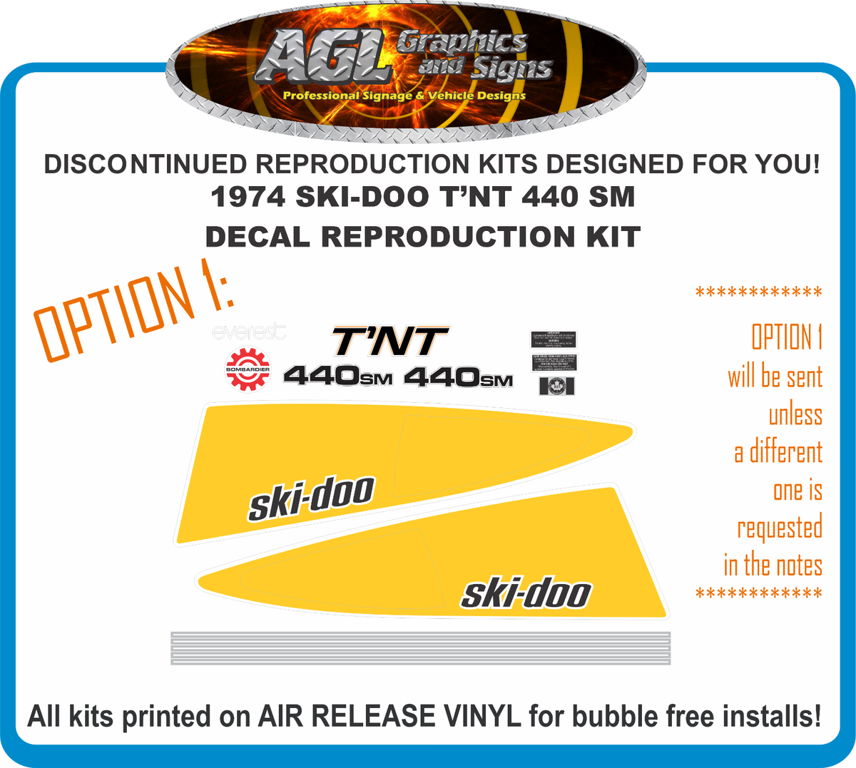 1974 SKI-DOO T'NT 440 SL Everest Reproduction Decal Kit Sticker