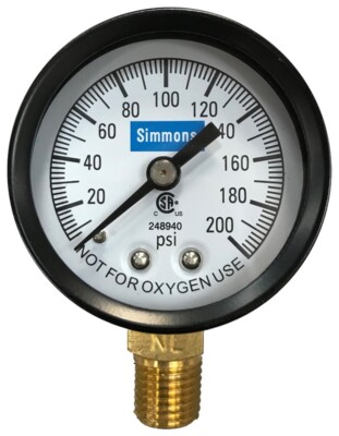 NEW SIMMONS 1306 200 PSI 1/4'' MPT WELL PUMP WATER PRESSURE GAUGE 