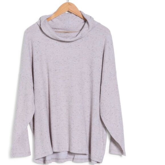 Joan Vass Women's Plus Size 2X Cowl Neck Ribbed Knit Sweater Rainy Day Grey