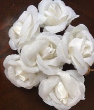 Vintage Millinery Flower White 1 1/2" Roses 6pc Bunch for Hair Hat Wedding G100