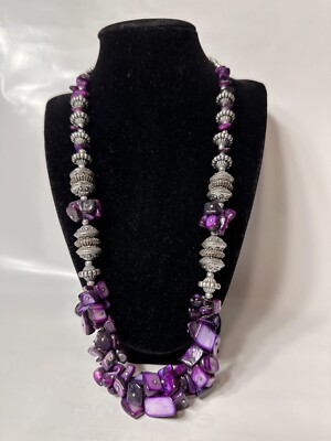 Vintage Ethnic Handcrafted Artisan Purple natural stone Necklace length 23''