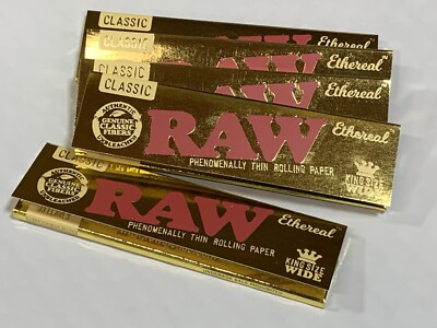 New! 5 Packs of RAW ETHEREAL KING SIZE WIDE Rolling Papers - Phenomenally Thin