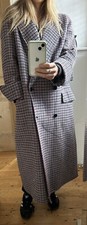 Sandro Paris George Wool Check Red Blue Double Breasted Long Coat Size 36 S
