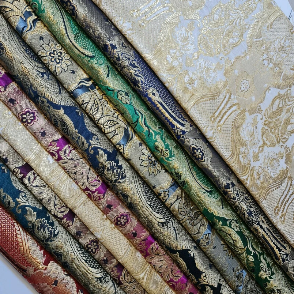 Damask Floral Gold Brocade Material Jacquard Dress Craft Curtain Fabric 44" - Image 4 of 4