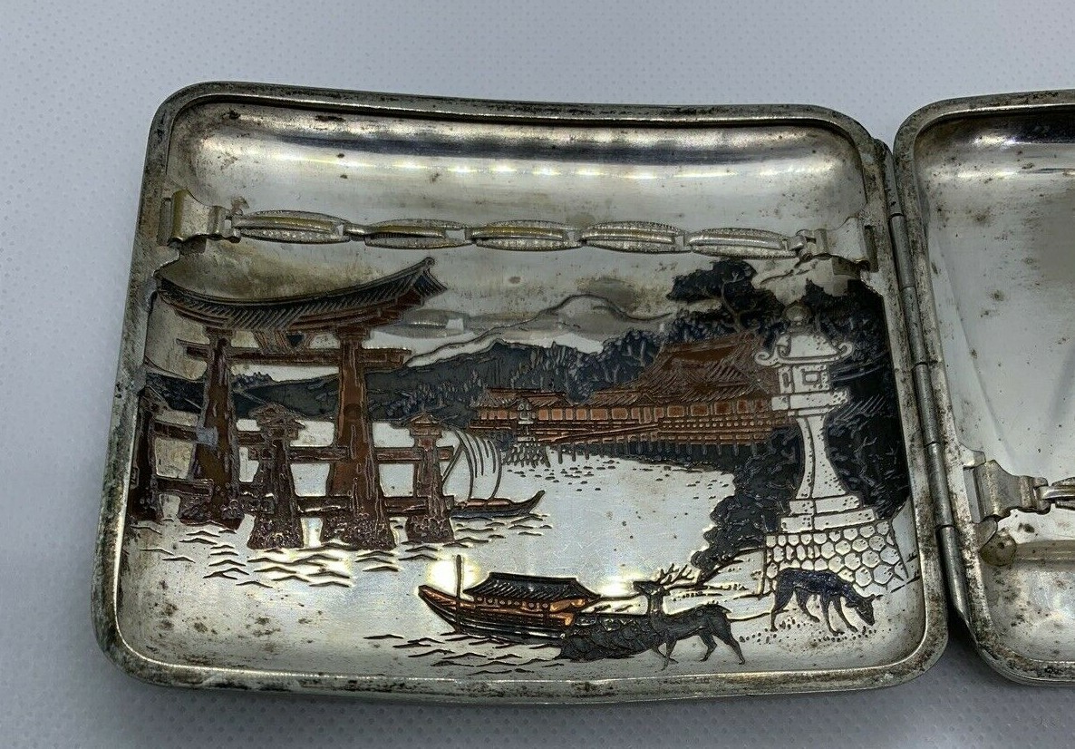 Vintage Japanese sterling silver cigarette case copper metal