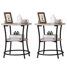 2PCS Round Side Table End Table Outdoor Accent Coffee Table w/ 2 Storage Shelves