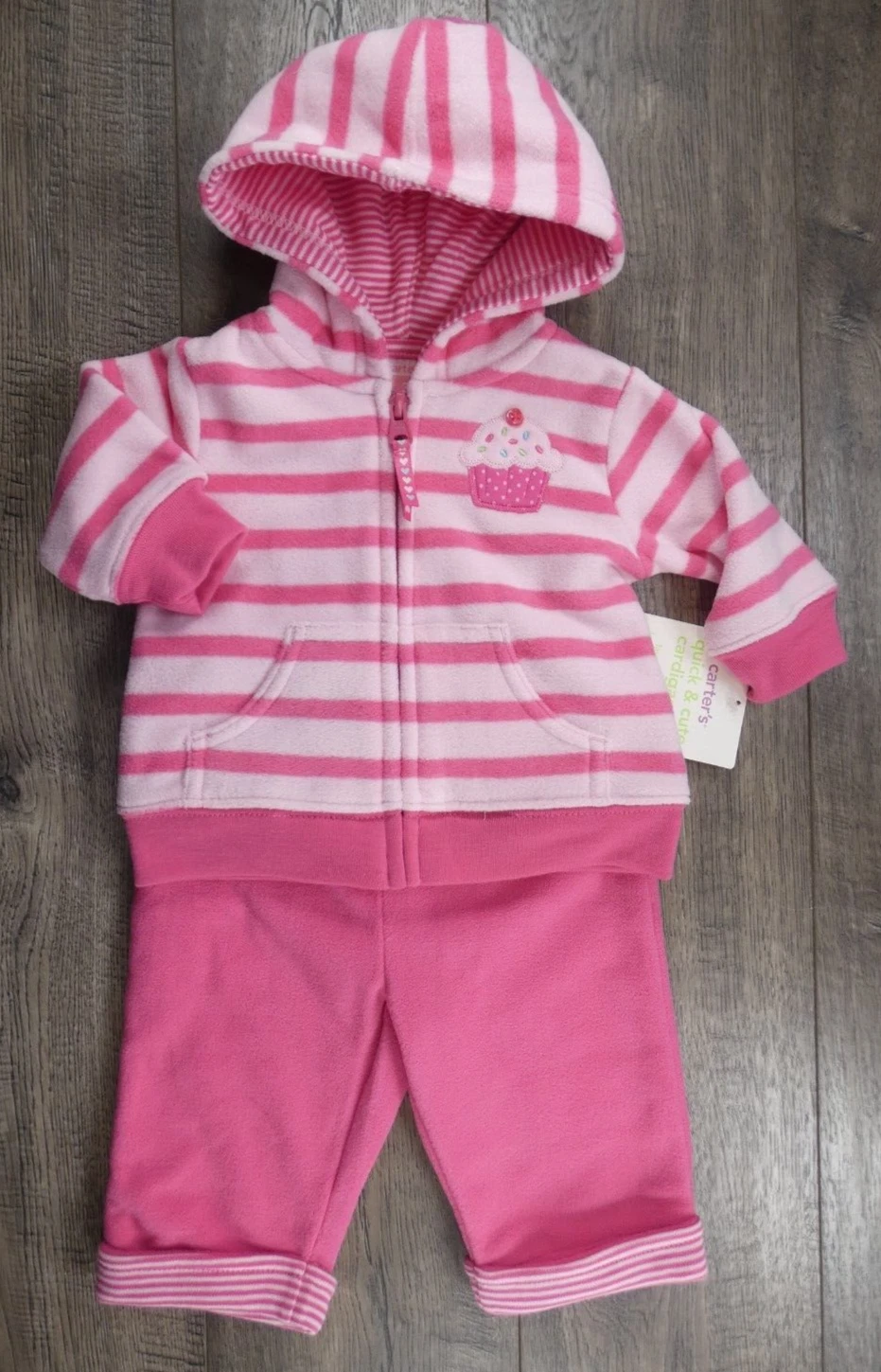 Baby Girl Clothes New Carter's Vintage 3 Month Fleece Pink Cupcake 2pc Outfit