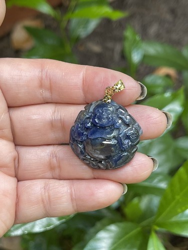 Laughing Buddha 100% Natural Sapphire carved by hand. Golden 10k. Natural Colors - Picture 13 of 14