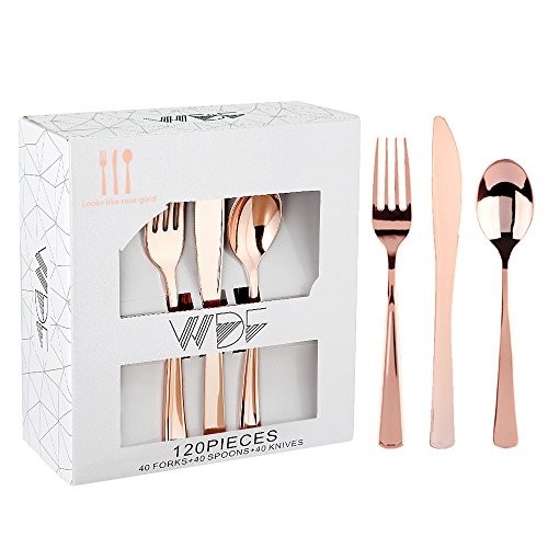 Rose Gold Silverware Set Fancy Disposable Holiday Wedding Christmas Best Elegant - Picture 1 of 8