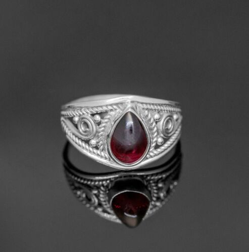 925 Sterling Silver Ladies Red Garnet Pear Gemstone Ring Gift Boxed Jewellery - Picture 1 of 5