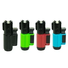4 PACK Triple Jet Torch Lighter Adjustable Flame W/ Cigar Puncher Cap Hold Solid