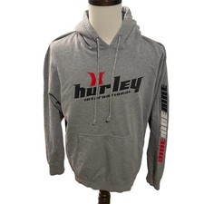 Vintage Y2K Hurley International Mens Graphic Logo Hoodie, Gray, Large