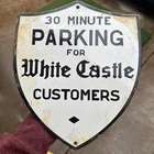 VINTAGE PARKING WHITE CASTLE FAST FOOD BURGER RESTAURANT GAS PORCELAIN 12” SIGN