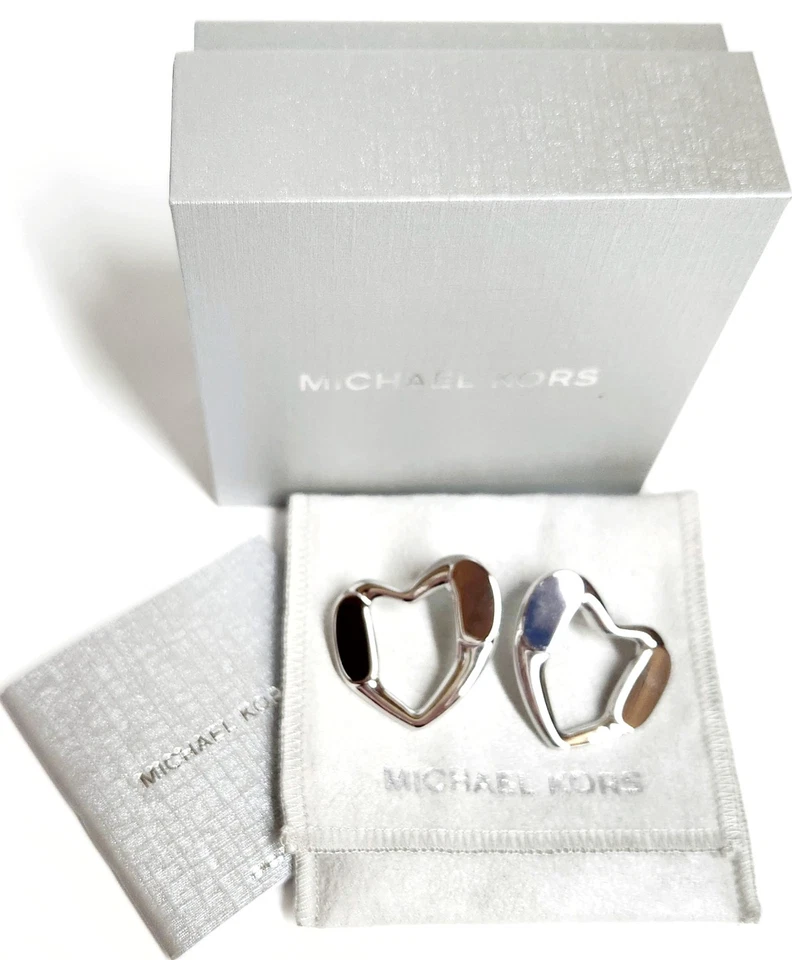 Michael Kors Precious Metal Plated Brass Heart Stud Earrings Silver Platinum NWT - Image 2 of 4