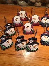 Christmas Shower Curtain Hooks Snowmen Heads Set 12 Holiday Bathroom Decor