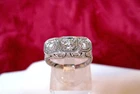 Art Deco Lab Created Diamond Engagement Gift 14K White Gold FN Three-Stone Ring