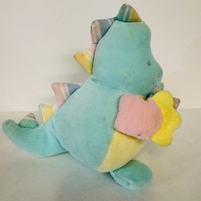 Eden Dinosaur Plush Pastel Green Pink Yellow Terry Cloth Rattle Baby Toy Vintage
