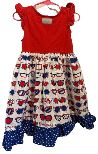 Eleanor Rose Kirby Dress Red White Blue Patriotic Sunglasses Pockets Size 6/7 - Picture 2 of 7