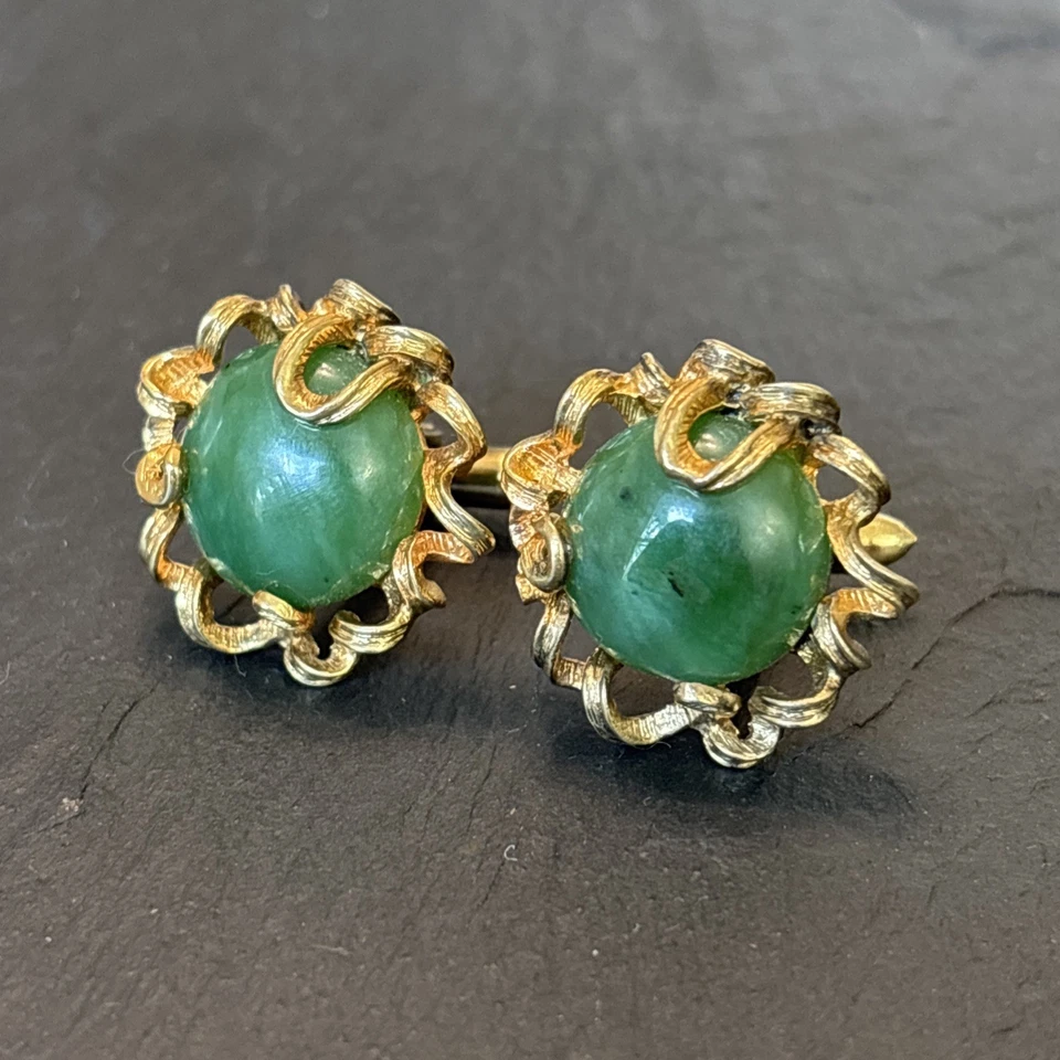 Dolan Bullock 复古玉和纯银 Vermeil 袖扣 中世纪 L — 第 4/4 张图片