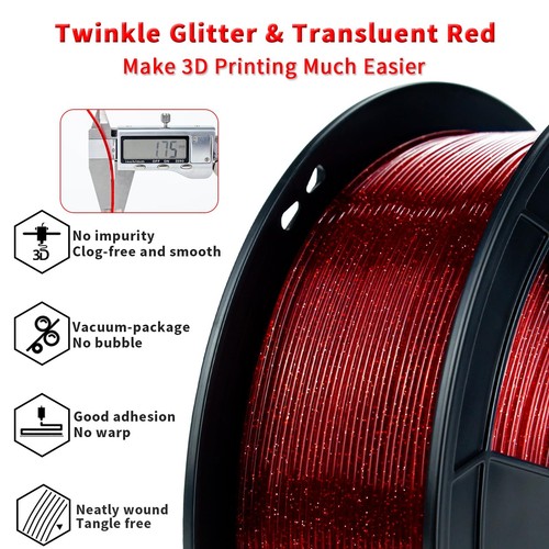 Glitter PLA Filament 1.75mm, Semi-Transparent PLA Base, 3D Printer Filament S... - Picture 4 of 7